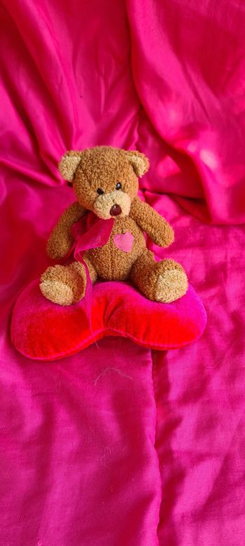 Peluche Ours sur coussin Cœur