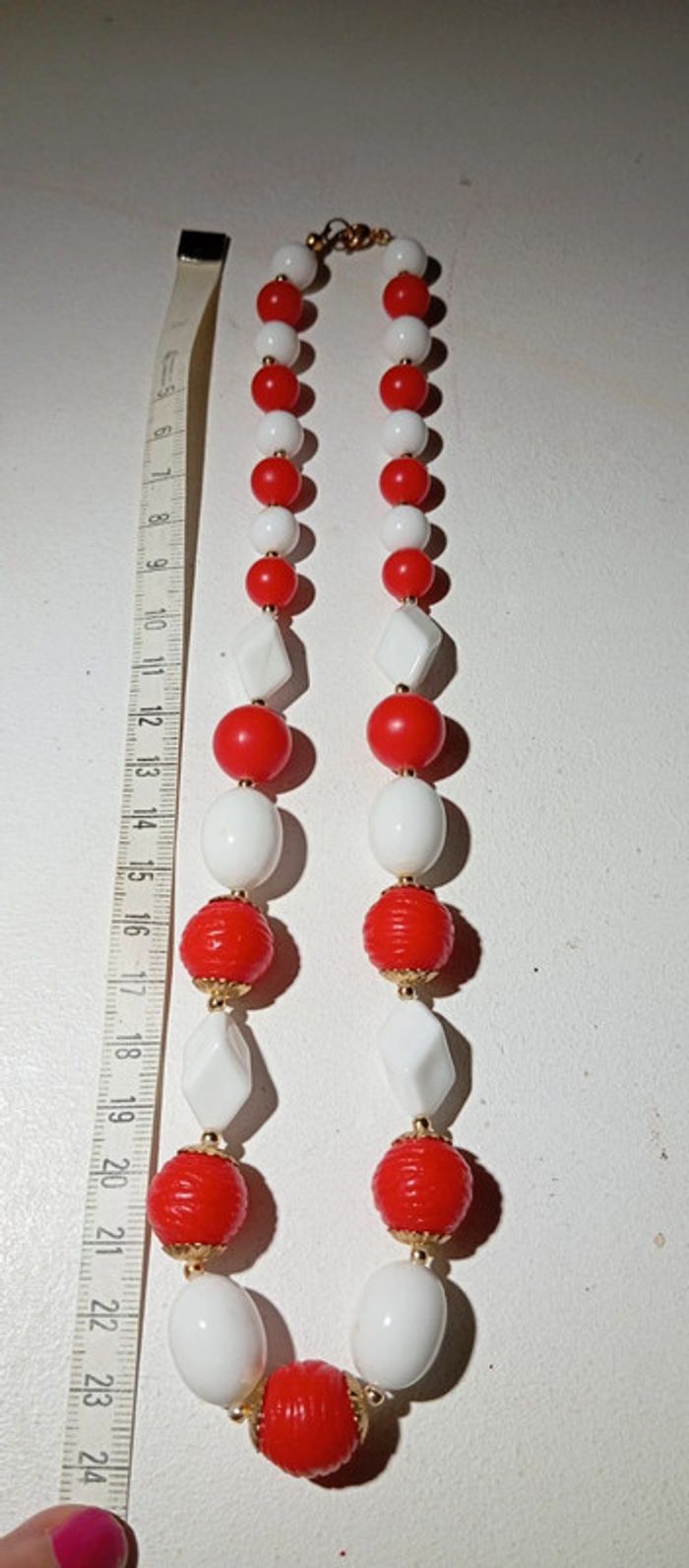 Collier vintage rouge et blanc - photo numéro 3