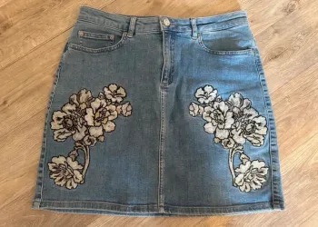 Pablo, Jupe en jeans broderie fleur taille 38 été