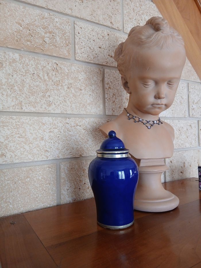 Pot ancien en céramique émaillée bleu cobalt *18,5 cm - photo numéro 9