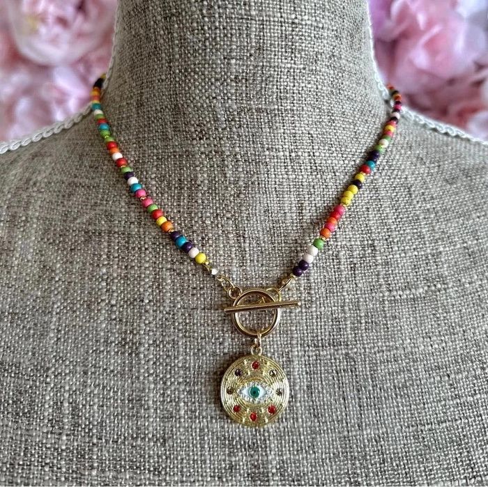 Collier avec perles en howlite multicolore acier inoxydable - photo numéro 4
