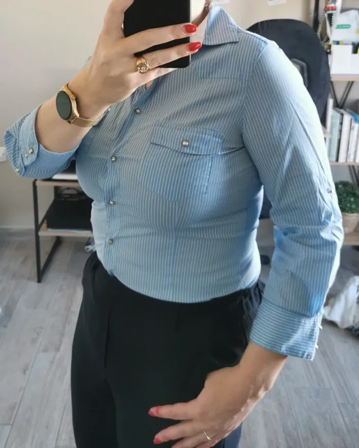 Chemise Zara bleu rayée blanc - photo numéro 4