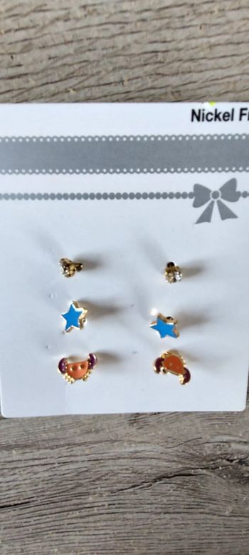 Lot de 3 paires de boucles d oreille enfant, sans nickel, neuves