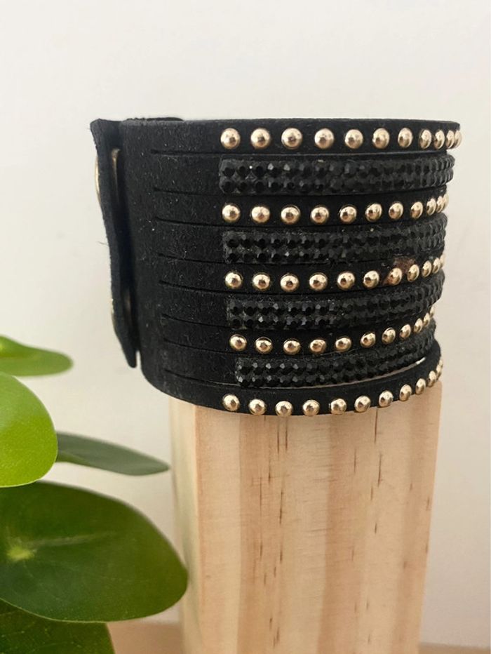 Superbe bracelet manchette Noir & Doré - photo numéro 2