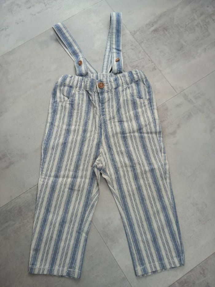 Salopette garçon blanche et bleue rayée 24 mois