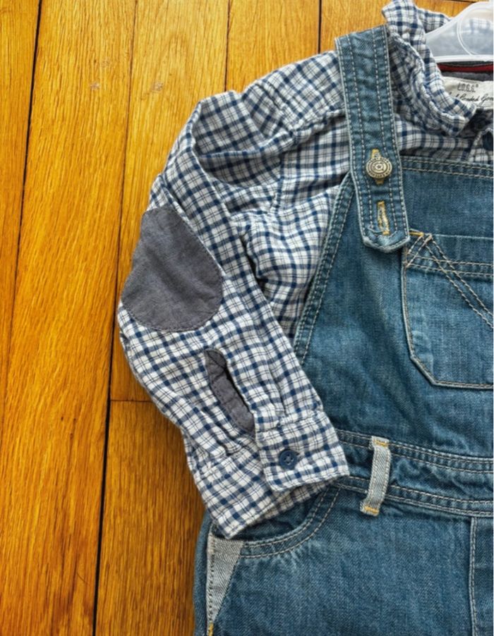 Ensemble salopette en jean / chemise manches longues - H&M et In extenso - 12 mois - photo numéro 5