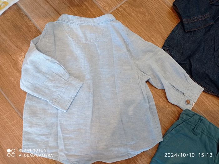 Ensemble chino vert+ 2 chemises jean + pull marinière 6 mois - photo numéro 7