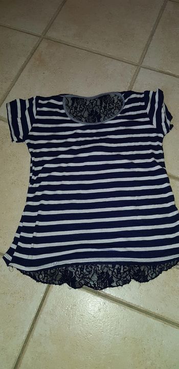 Tee-shirt manches courtes blanc et bleu marine fille