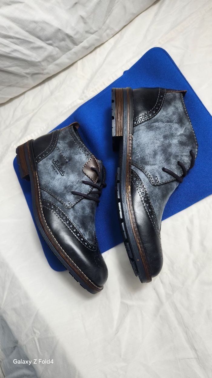 🌹👟pièce unique : bottines chukka rieker style brogue cuir bleu & marron - pointure 40 - photo numéro 7