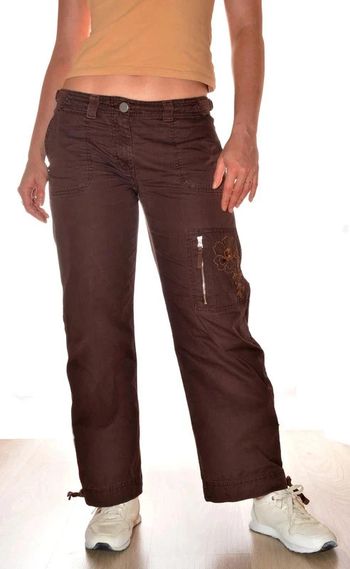 Pantalon droit marron décontracté taille M motif floral en coton