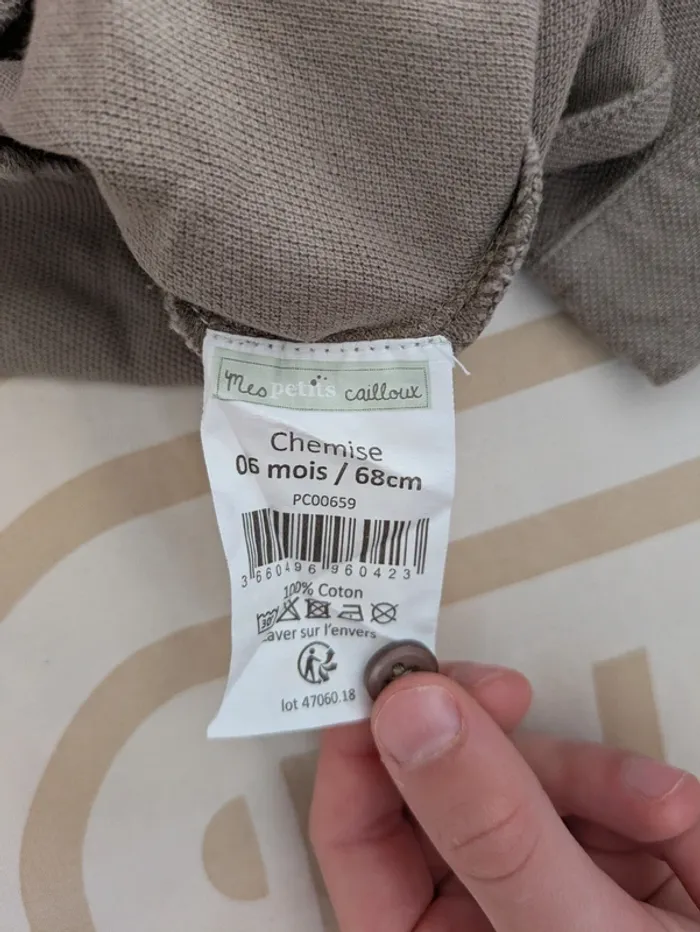 Chemise Velours Côtelé Taupe - Mes Petits Cailloux - 6 Mois (68 cm) - photo numéro 3