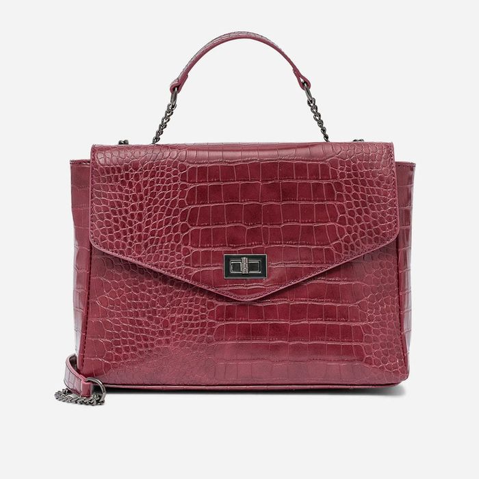 Sac à main moyen à bandoulière bordeaux effet python imitation cuir Texto Neuf avec étiquettes - photo numéro 3