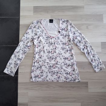 Chemisier femme blanc imprimé à manches longues Le Chat taille 38