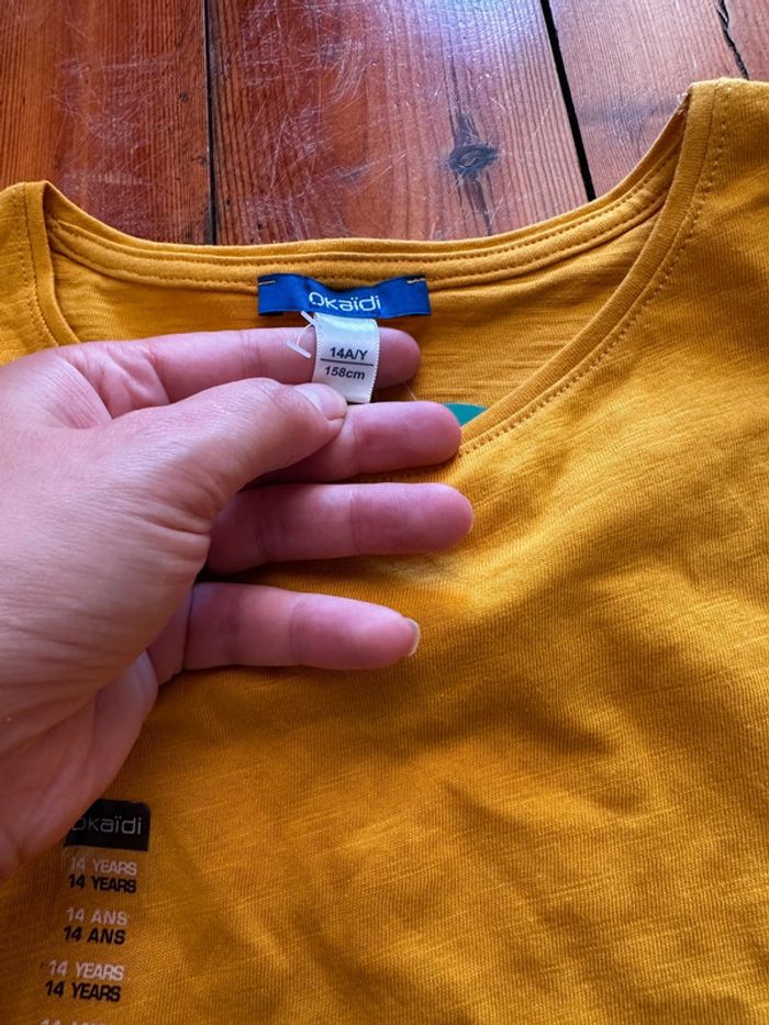 TEE shirt manche volante jaune okaidi 14a - photo numéro 2
