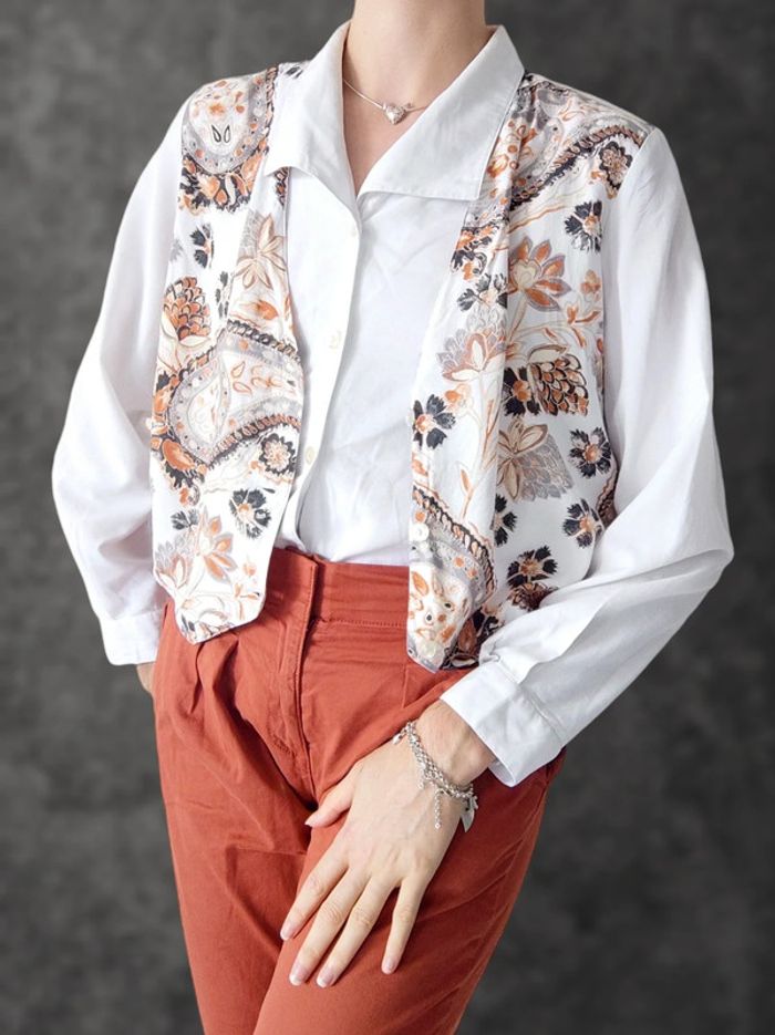 Chemise blanc veston gris orange fleur Paisley 2 en 1 Vintage / C&A New Fast - 38/M à 40L - photo numéro 4