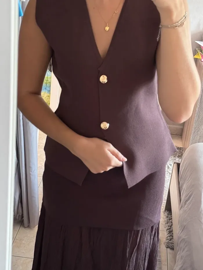 Ensemble brun bordeaux jupe et gilet sans manches - photo numéro 2