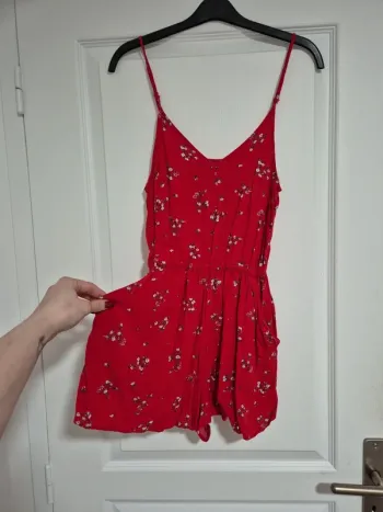 combishort a bretelles rouge a fleurs h&m