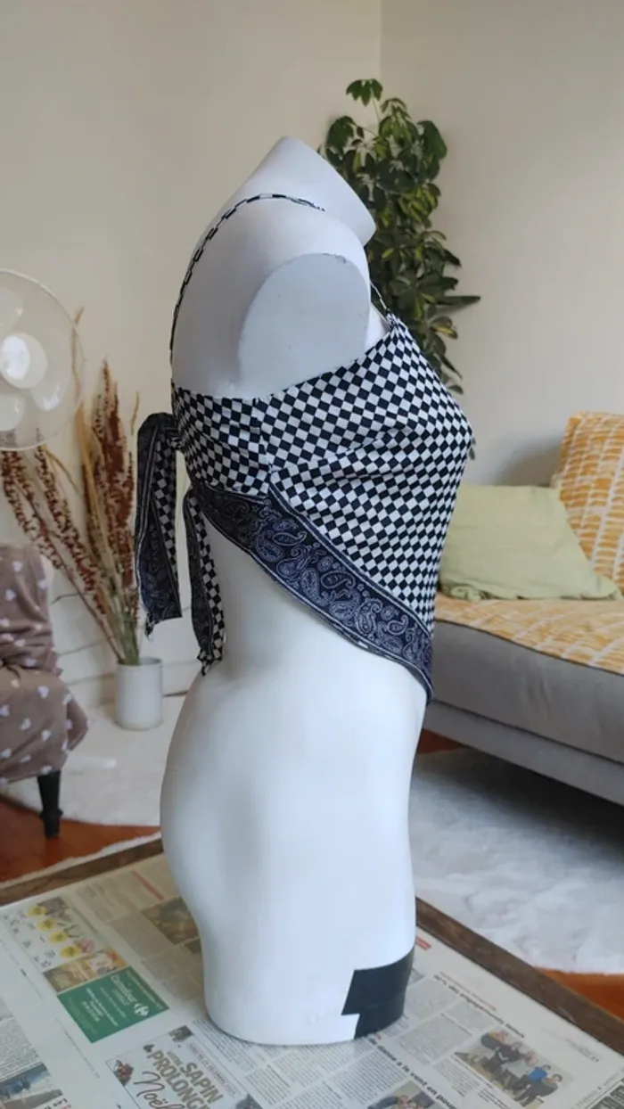 Top foulard à nouer dans le dos damier - photo numéro 3