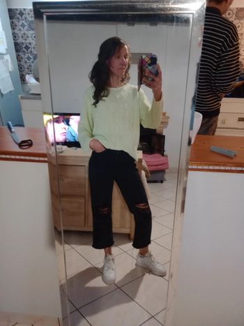 Pull femme XL mailles vert citron c64