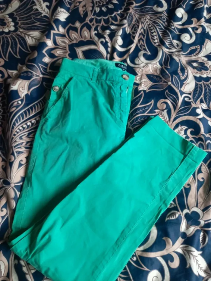 Pantalon léger vert caroll