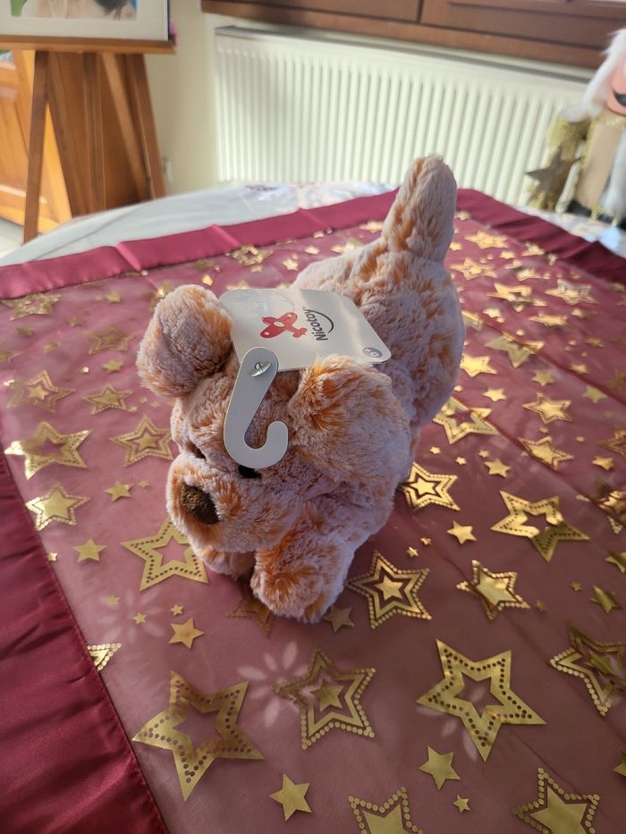 Peluche chien 🐕 velours orange clair ni - photo numéro 3
