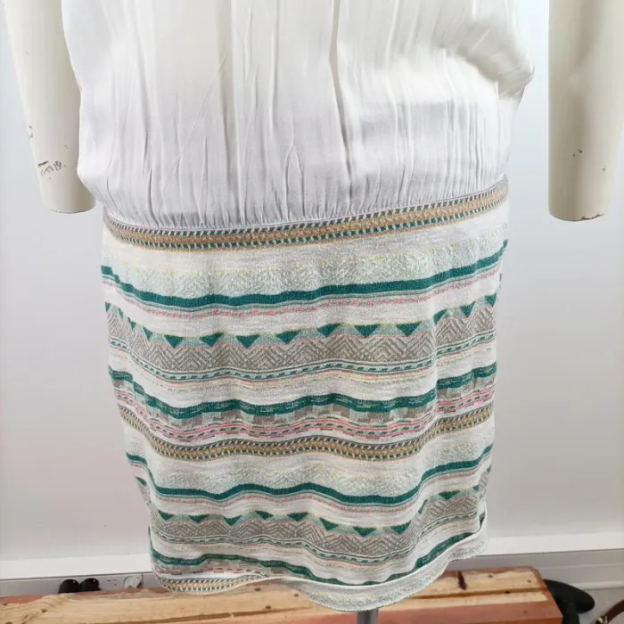 Robe blanche EDC by Esprit col fluo taille S motif ethnique bas de robe A1560 - photo numéro 8