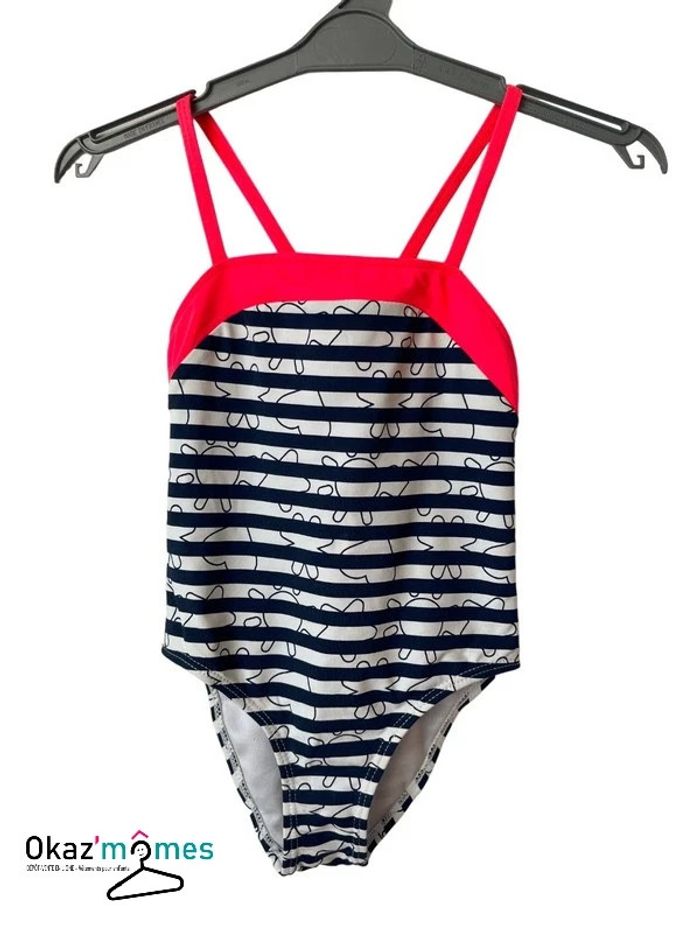 Maillot de bain fille rayé bleu marine et blanc - Okaïdi 4 ans (104cm) - photo numéro 2