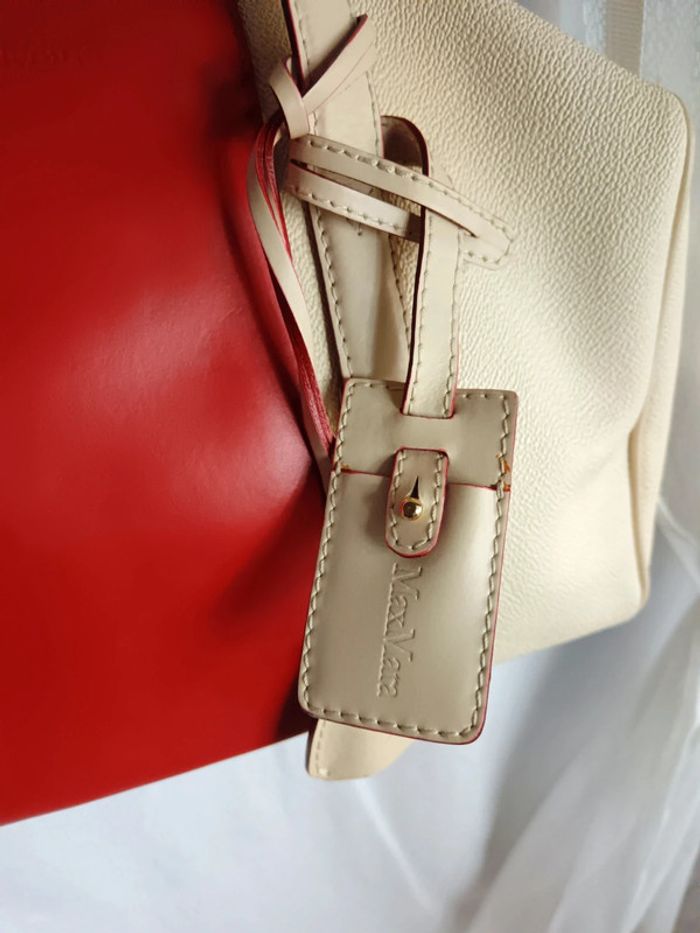 Max Mara | Sac à main cuir rouge et crème - photo numéro 3