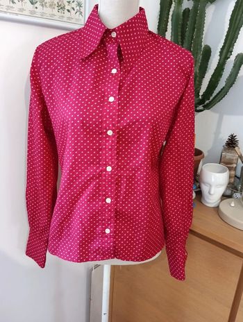 Chemise col pointu pelle à tarte vintage bordeaux motifs beige taille 38 estimée