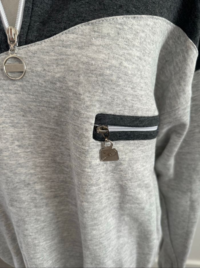 Sweatshirt oversize zip gris tennis Vintage T42 XL - photo numéro 3