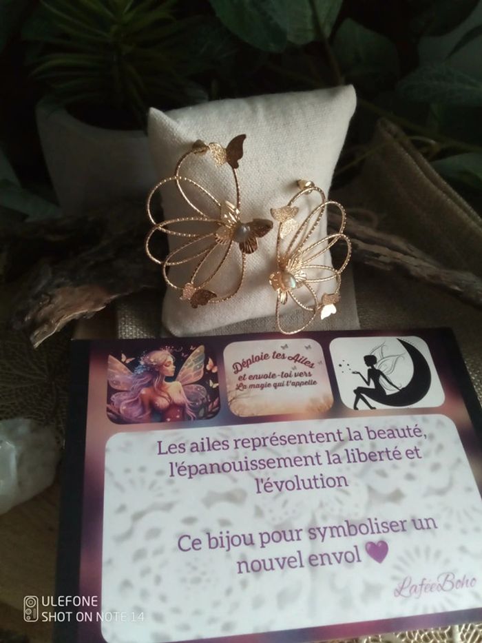 Boucles d'oreilles labradorite, papillons + carte