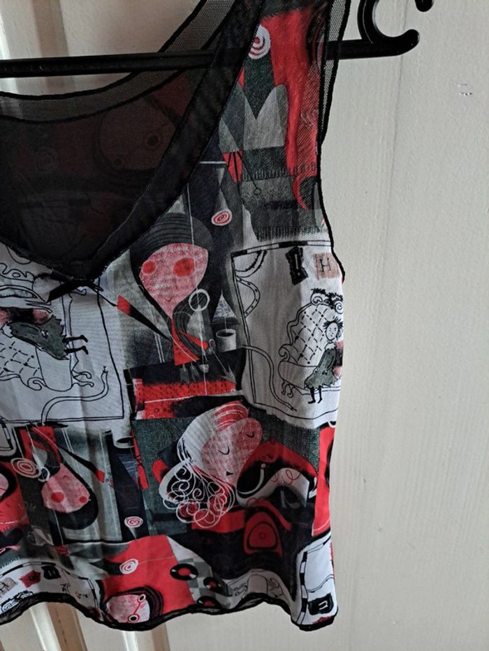 Debardeur rouge noir en voile XS /S - photo numéro 6