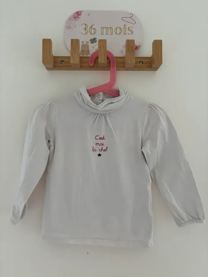 T-shirt col roulé blanc Kiabi fille – 36 mois, doux & chaud