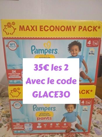 Lot pampers numéro 4 A  35€  avec le code GLACE30