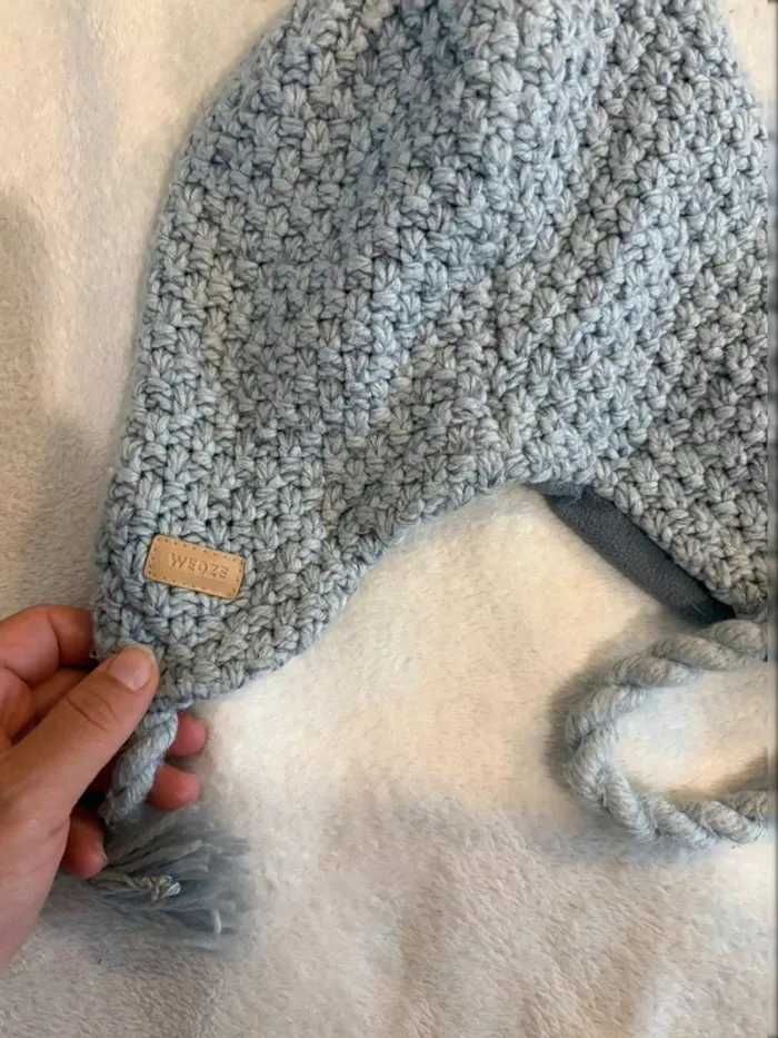 Bonnet péruvien gris tricoté avec pompon – Taille 3 ans - photo numéro 4