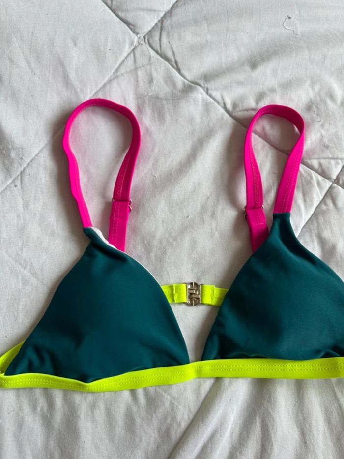 Ensemble maillot de bain bikini rose fushia multicolore tanga string taille S/36 neuf - photo numéro 5