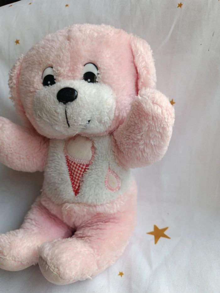 Vintage Doudou peluche plush Teddy chien dog puppy rose pink glace ice cream cône cp - photo numéro 6