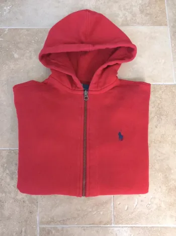 Sweat capuche zippé Ralph Lauren homme M rouge logo marine excellent état