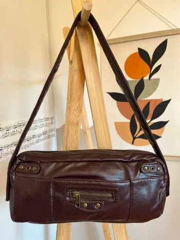 Sac baguette vintage y2k en cuir synthétique marron excellent état[ref 2507SBr136]