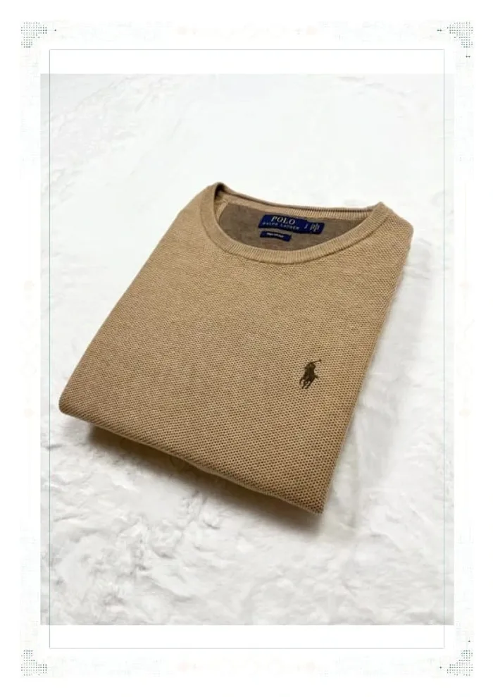 Ralph Lauren pull col rond marron clair homme taille S coton pima