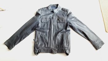 Vêtement femme veste blouson en cuir bleu gris Kookaï taille 38