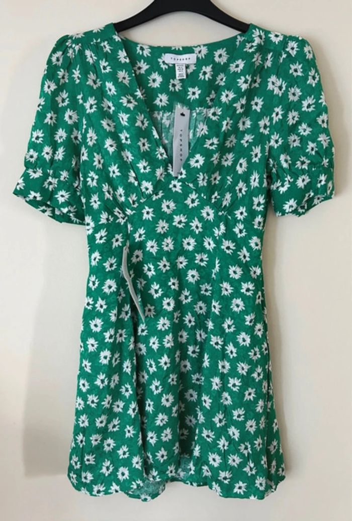 Robe fleurie, verte et blanche, Topshop