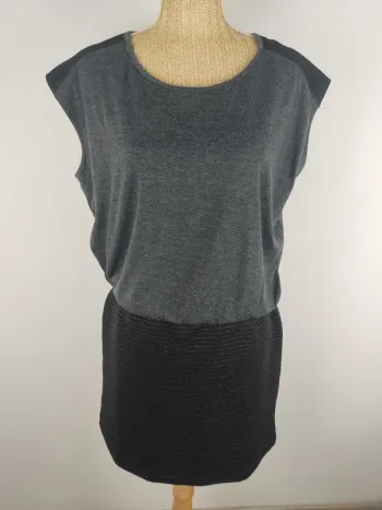 Robe bi-matière manches courtes noir argenté et gris taille 38 School Rag