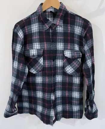 Lumberjack Flannel Plaid Polaire shirt chemise black white pink Womens M / L