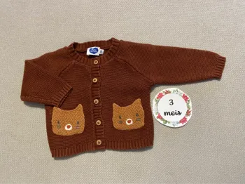 Petit gilet en tricot 3 mois marron très bon état