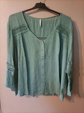 Blouse manches 3/4 bleu turquoise