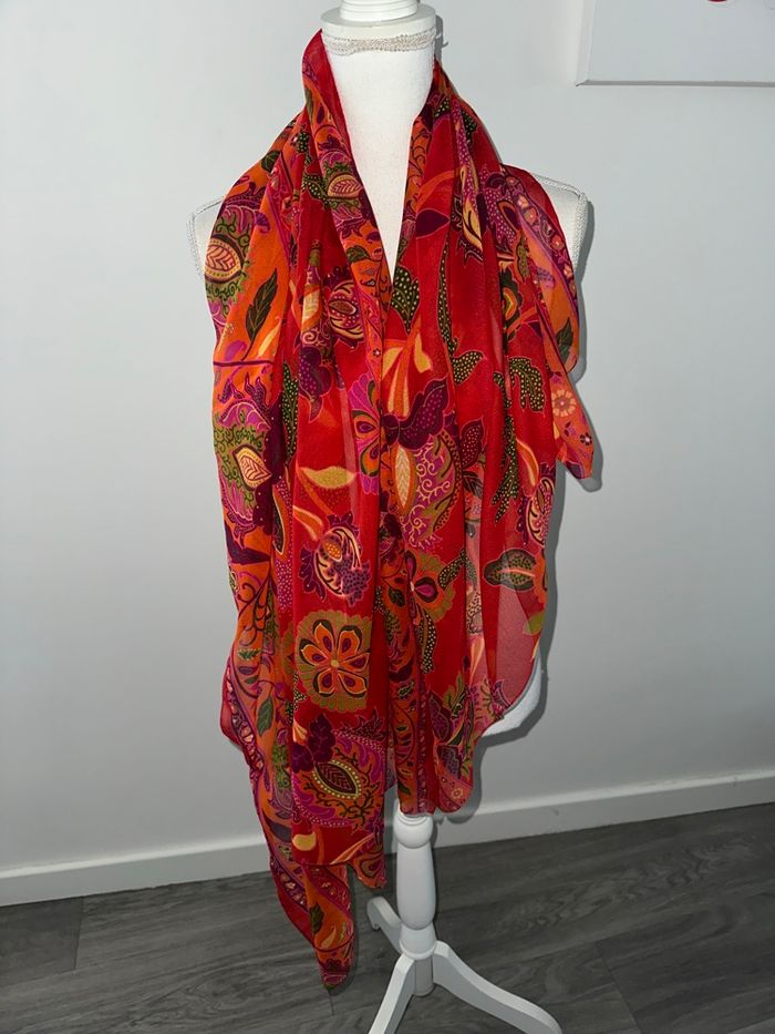 Foulard étole oversize paisley fleurs rouge et multicolore Printemps 100x160cm - photo numéro 2
