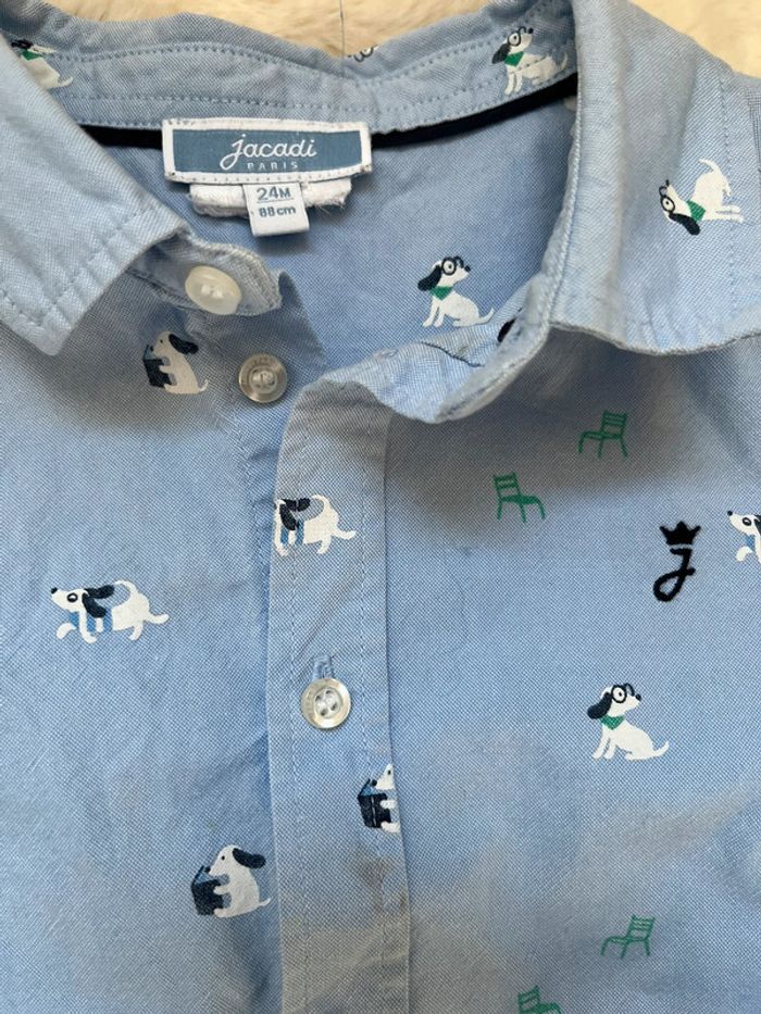 Chemise bleu manche longue motif chien Jacadi - taille 24 mois - photo numéro 2
