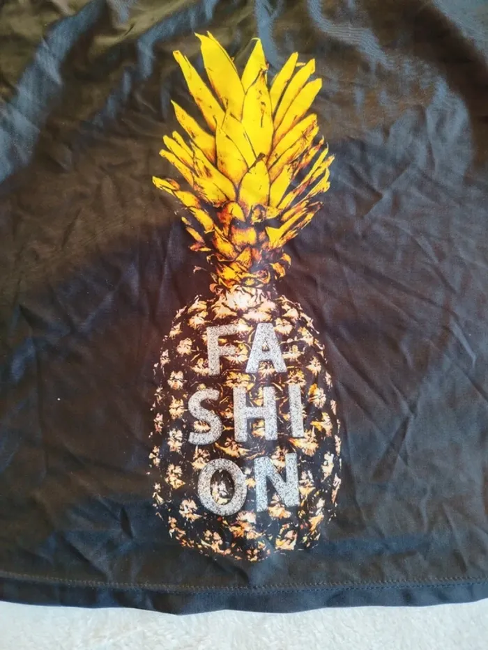 Débardeur femme noir taille L décor ananas - photo numéro 2