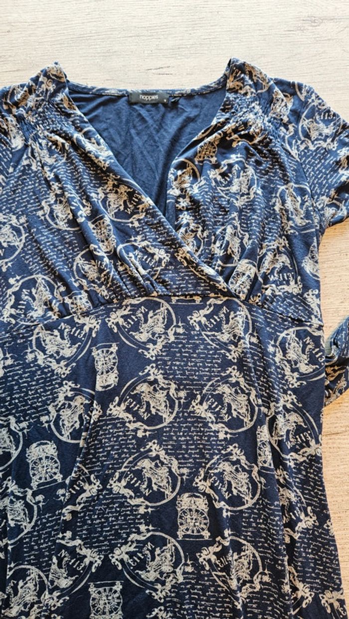 Rbe courte de grossesse, manches courtes, cache coeur, bleu motifs beiges, Noppies,M, nickel - photo numéro 6